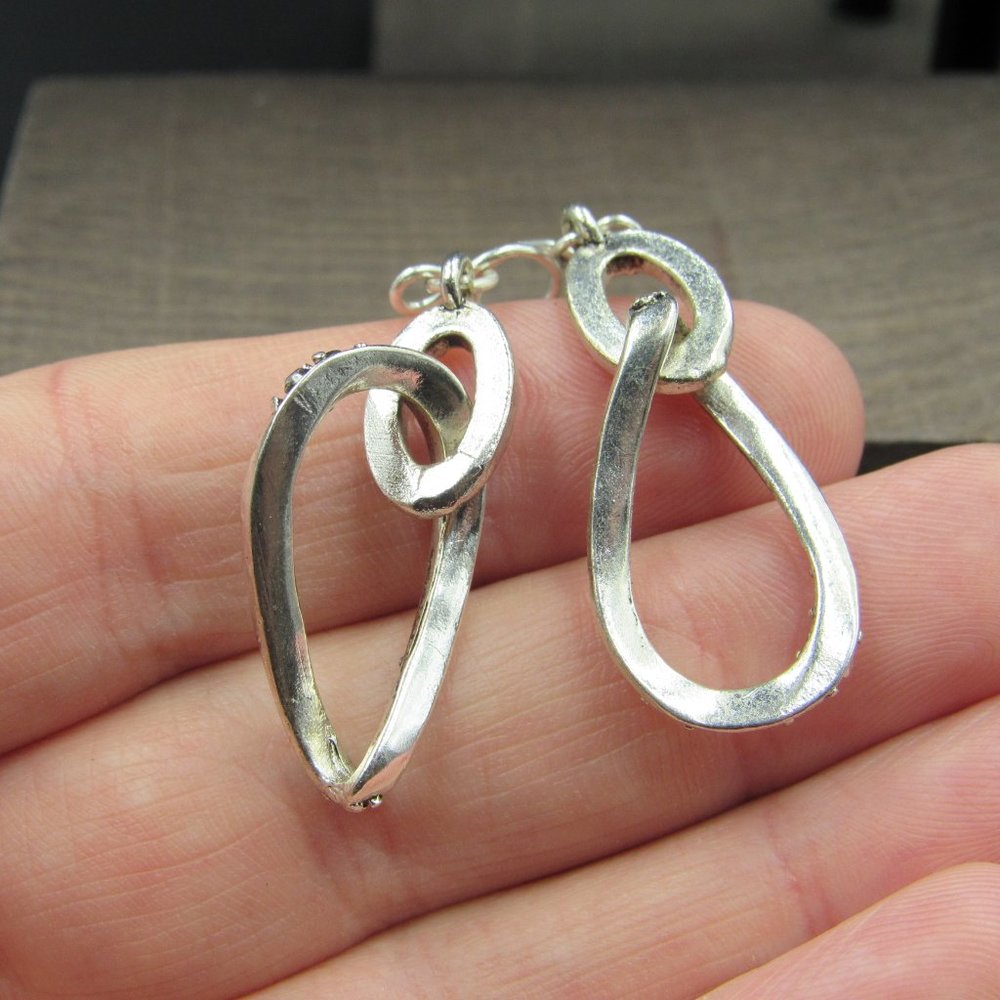 Silver Tone Interlocking Pattern Dangle Earrings - image 4